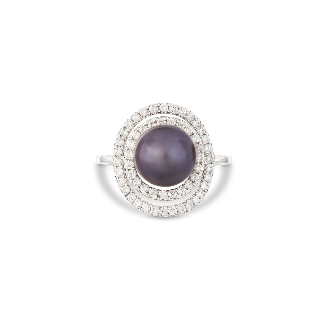 Lune Royale ring | 18K White Gold | Akoya or Tahitian Pearl & Natural Diamonds 0.61 CT | VS Clarity