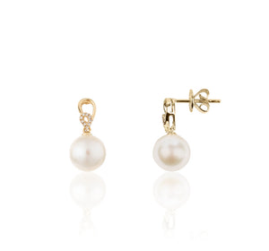 Soleil Freshwater Pearl Drop Earrings | 18K Yellow Gold | Pavé Diamonds