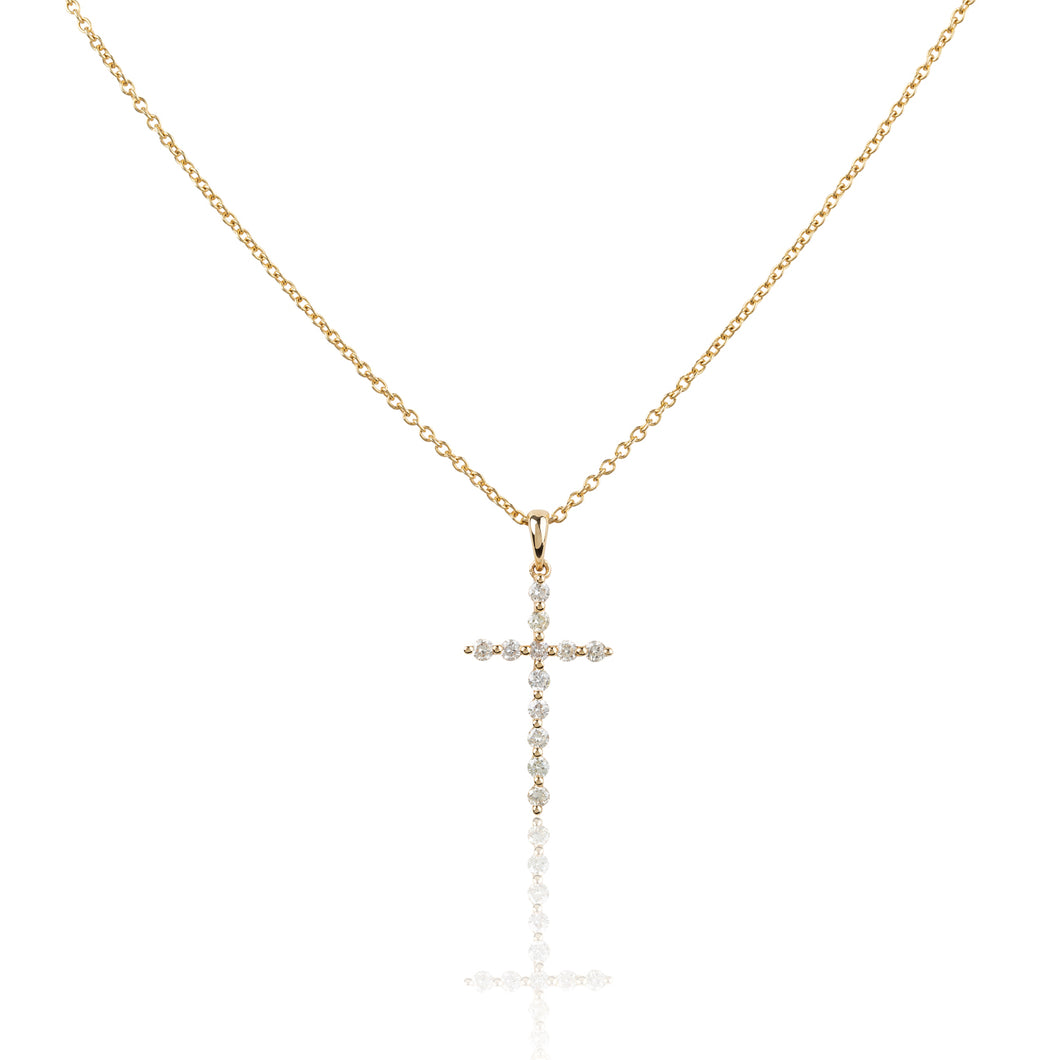 Faith -    0.27ct Mini Diamond Cross necklace/ 18K Yellow Gold