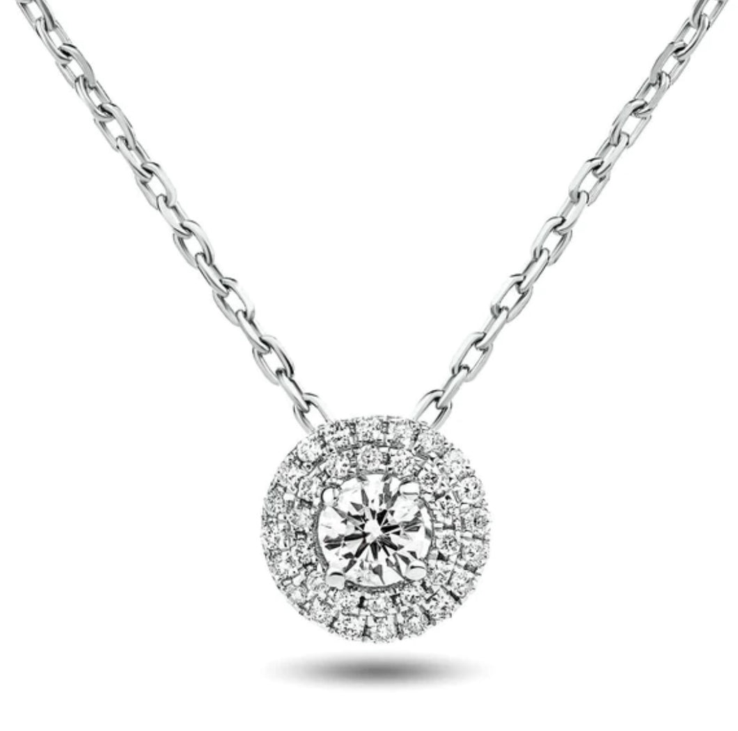JustLise  -   0.75ct/ VS Diamond Halo Necklace/ 18K White Gold