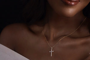 Faith -    0.27ct Mini Diamond Cross necklace/ 18K Yellow Gold